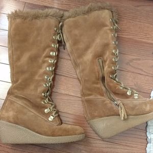 LOFT knee high wedge boots with fur 8M